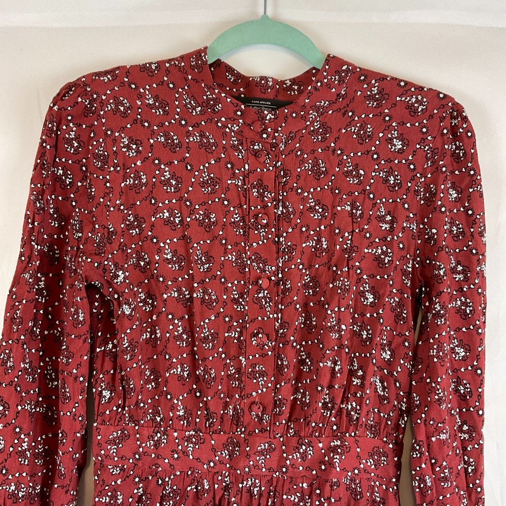 & Other Stories Dress US 4 Maroon White Black Print Long Sleeve Half Button - Picture 2 of 10